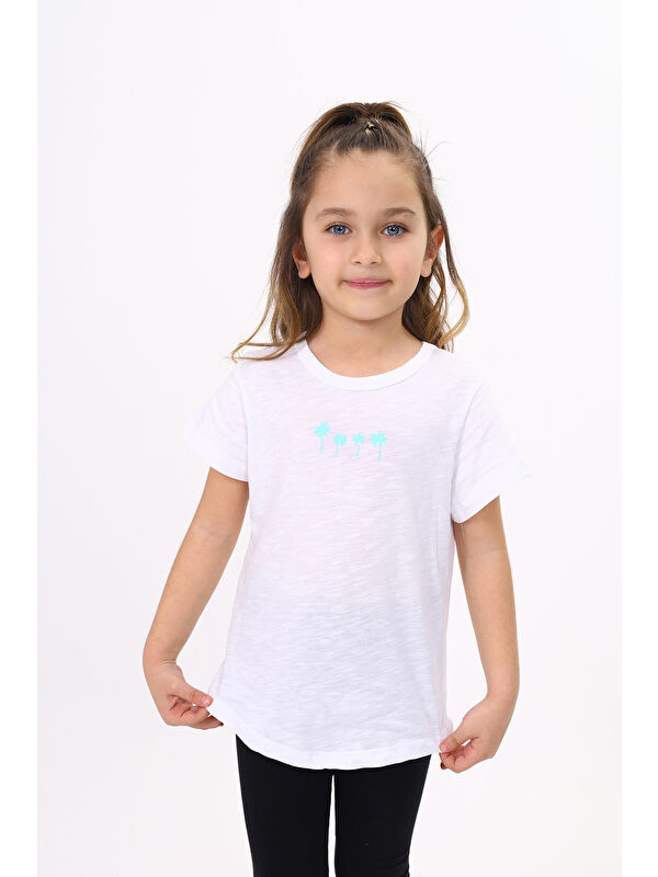 Toontoykids Kız Çocuk Baskılı Bisiklet Yaka Kısa Kollu Tişört