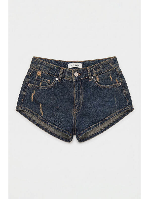 It's Basic Kadın Koyu Jean 11s6 Süper Mini %100 Pamuk Denim Şort