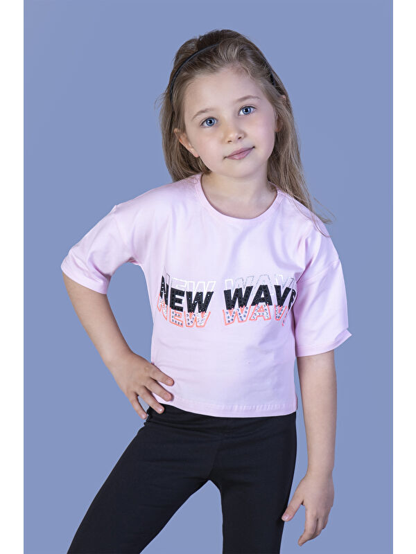 Toontoykids Kız Çocuk New Wave Baskılı Taş İşlemeli Tişört