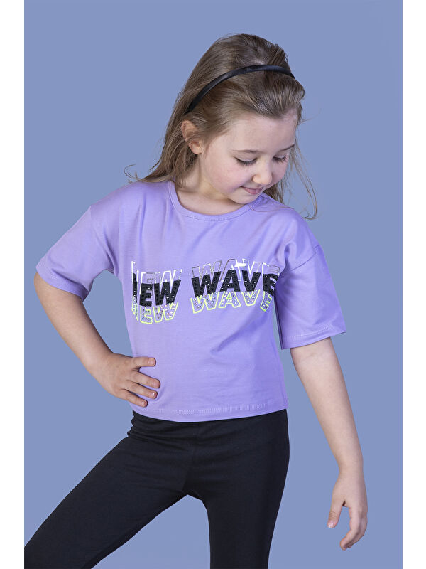 Toontoykids Kız Çocuk New Wave Baskılı Taş İşlemeli Tişört