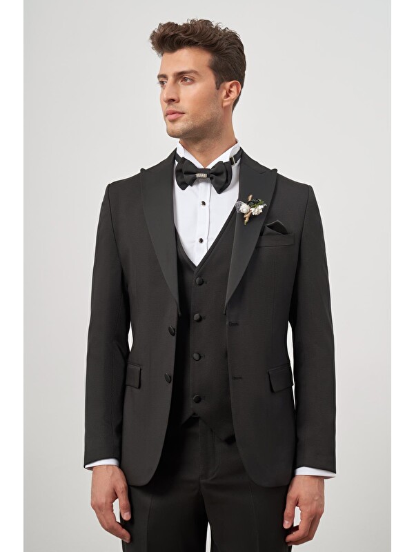 İMZA Siyah Yelekli 6 Drop Slim Fit Ceremony Takım Elbise 1001240205