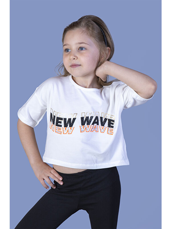 Toontoykids Kız Çocuk New Wave Baskılı Taş İşlemeli Tişört
