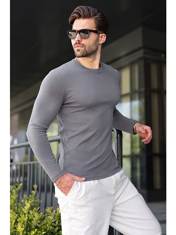Madmext Füme %100 Pamuklu Slim Fit Erkek Tişört E7187