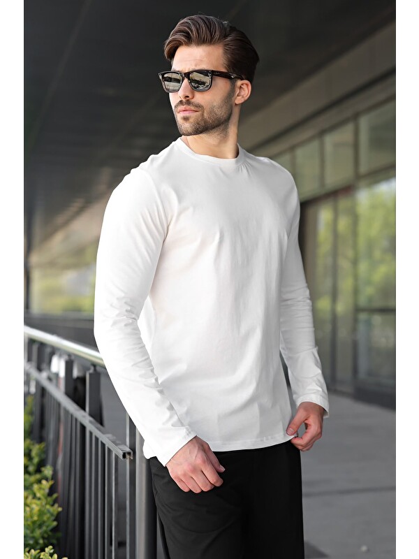 Madmext Ekru %100 Pamuklu Slim Fit Erkek Tişört E7187