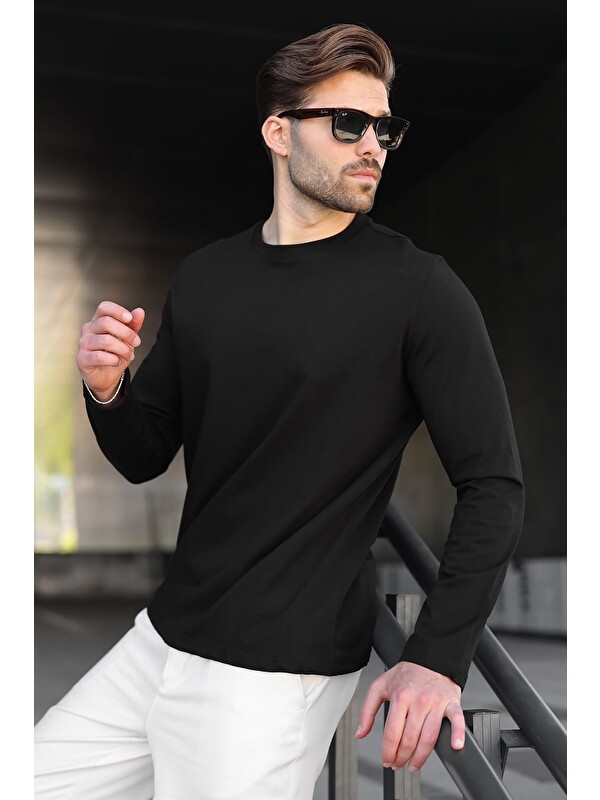 Madmext Siyah %100 Pamuklu Slim Fit Erkek Tişört E7187