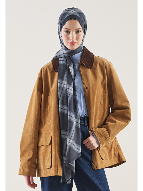 Fresh Scarfs Plaid Desen Rami Şal Lacivert