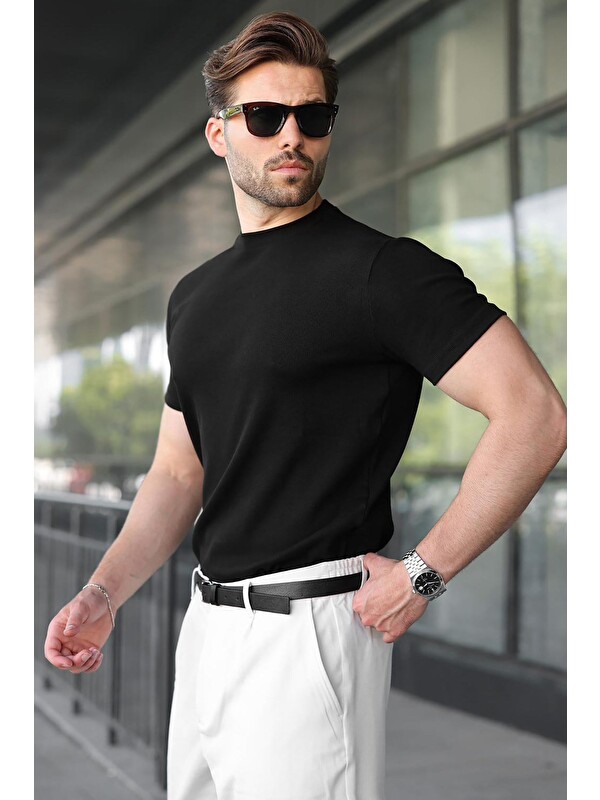 Madmext Siyah Bisiklet Yaka Regular Fit Erkek Tişört E7188