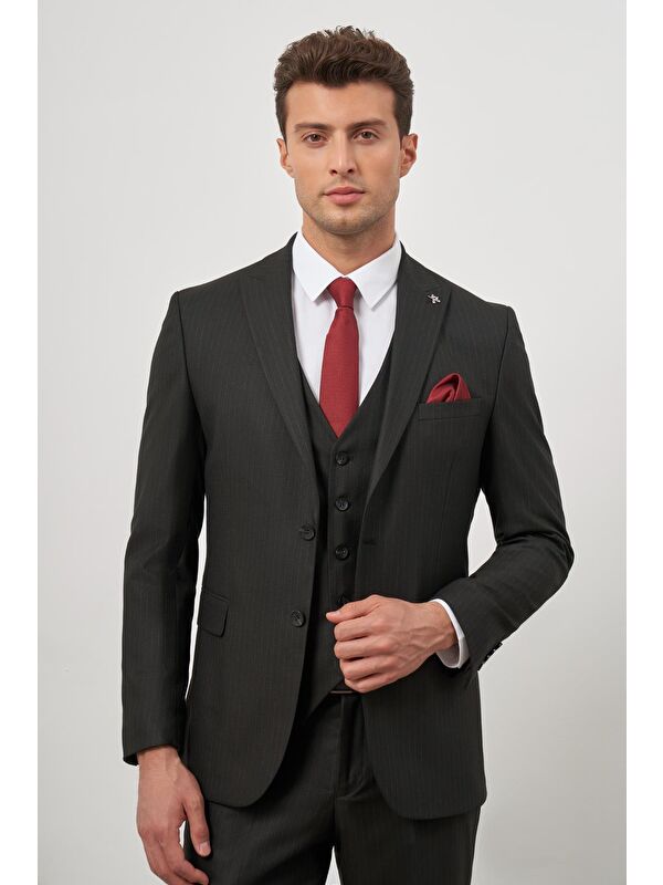 İMZA Siyah Kılıç Yaka Yelekli 6 Drop Slim Fit Classic Takım Elbise 1001245154