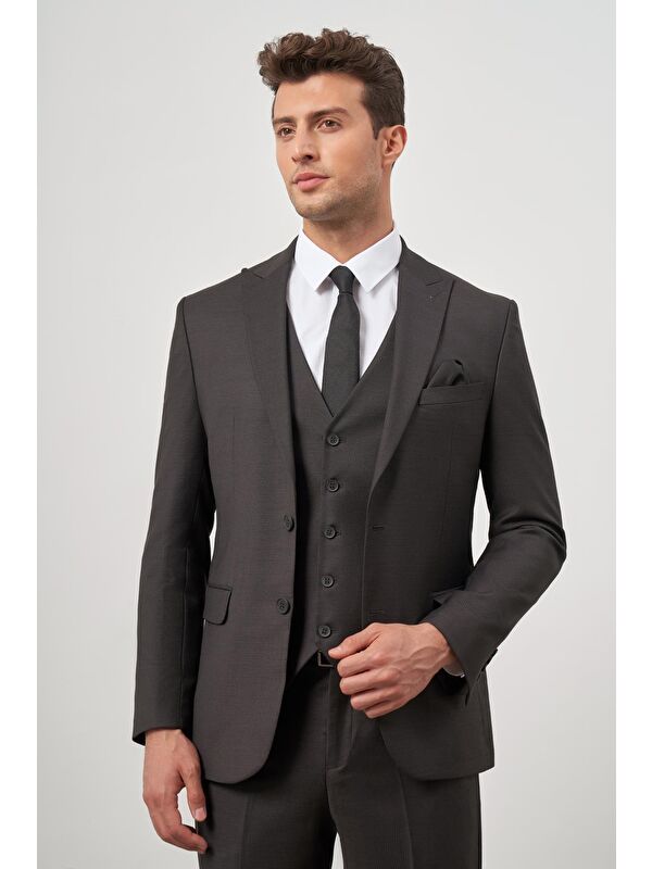 İMZA Siyah Kılıç Yaka Yelekli 6 Drop Slim Fit Classic Takım Elbise 1001245156