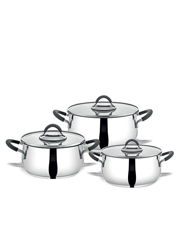 Serenk Modernist 6 Parça Çelik Tencere Seti, 18/10 Paslanmaz Çelik, 18-22-26 cm