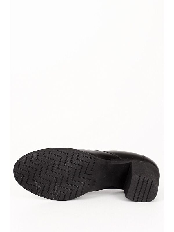 SİYAH Hakiki Deri Yuvarlak Burun Orta Topuklu Kauçuk Taban Bağcıklı Kadın Ayakkabı 24135 - Görsel 8