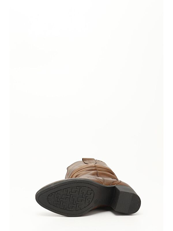 Gonderi(r) Kahverengi Gonderi(r) Hakiki Deri Topuklu Körüklü Kadın Çizme