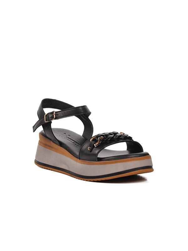 Siyah Hakiki Deri Kadın Sandalet 9716 - Görsel 4