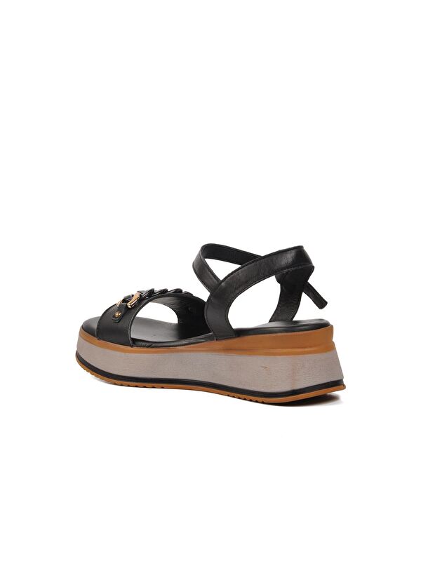 Siyah Hakiki Deri Kadın Sandalet 9716 - Görsel 5