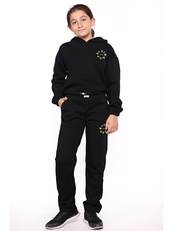 Toontoykids Kız Çocuk Kapüşonlu Baskılı Crop Takım