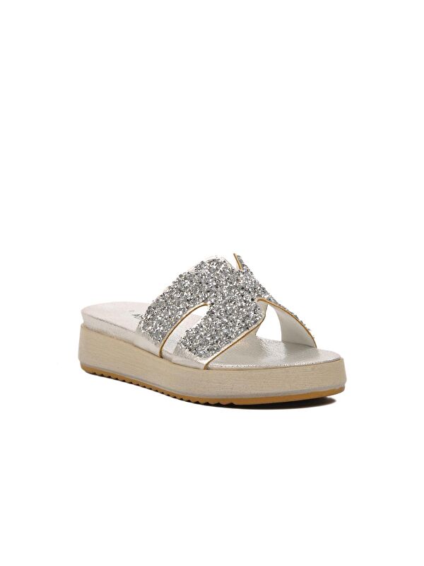 Gümüş Taşlı Düz Kadın Terlik 286064 - Görsel 4