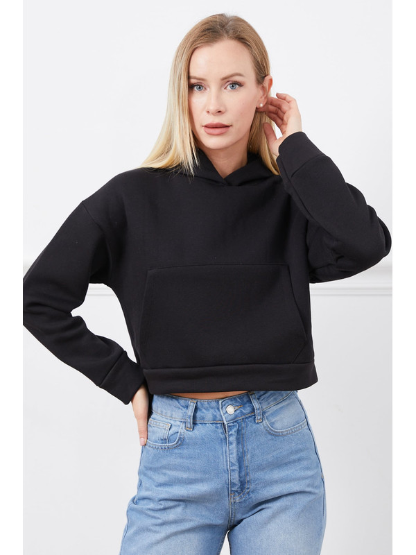 Fullamoda 3 İplik Kapüşonlu Crop Sweatshirt