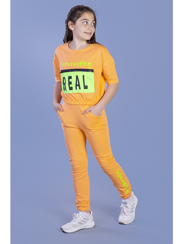 Toontoykids Kız Çocuk Crop Model Cep Detaylı Baskılı Eşofman Takımı