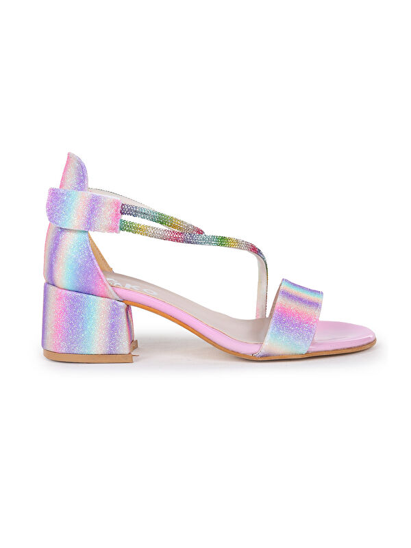 Pisar Kum Simli Günlük Kız Çocuk 4 Cm Topuklu Sandalet Abiye Ayakkabı - Görsel 4