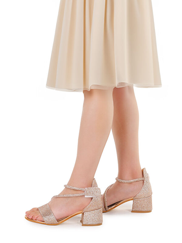 Pisar Kum Simli Günlük Kız Çocuk 4 Cm Topuklu Sandalet Abiye Ayakkabı - Görsel 3