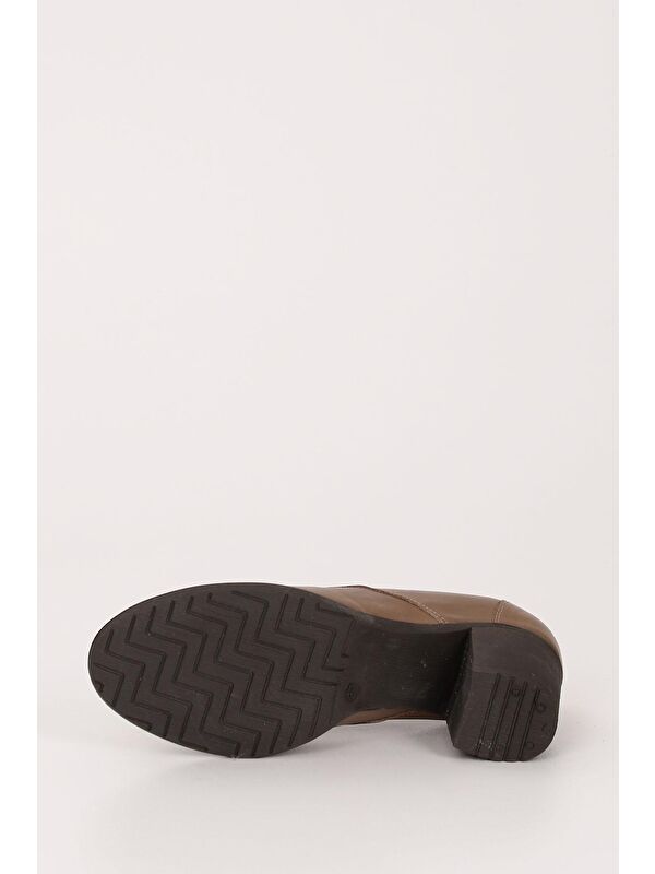 VİZON Hakiki Deri Yuvarlak Burun Orta Topuklu Kauçuk Taban Bağcıklı Kadın Ayakkabı 24135 - Görsel 8