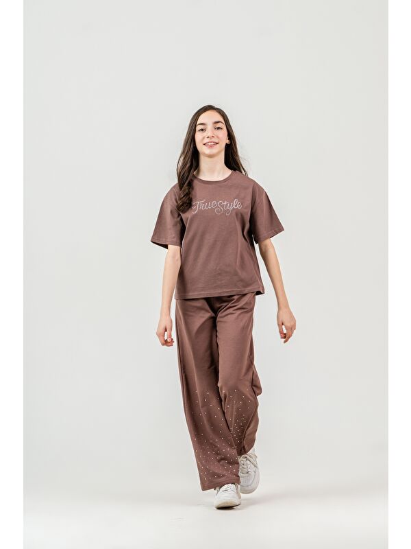 Mışıl Kids True Style Taş Baskılı Alt Çift Paça Taş Baskılı Kız Çocuk Alt Üst Eşofman Takımı