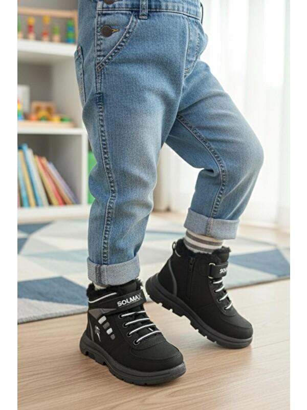 Oksit Solly İçi Kürklü Fermuarlı Bantlı Unisex Çocuk Bot
