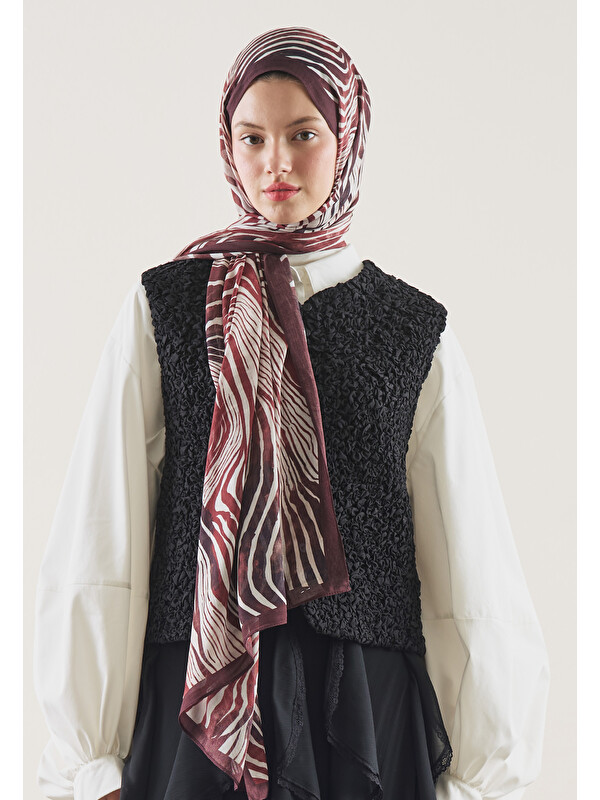 Fresh Scarfs Wild Zebra Desen Rami Şal Bordo