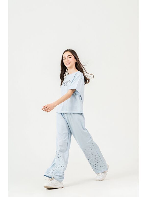 Mışıl Kids True Style Taş Baskılı Alt Çift Paça Taş Baskılı Kız Çocuk Alt Üst Eşofman Takımı