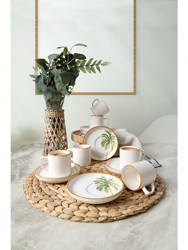 Keramika Bronze Palmiye Nordic Kahve Takımı 12 Parça 6 Kişilik