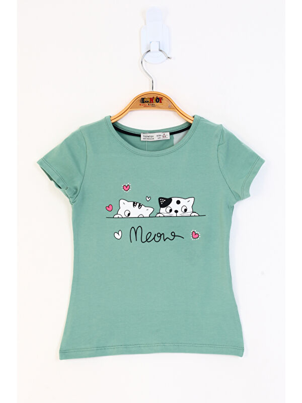 Toontoykids Kız Çocuk Kedi Baskılı Tişört