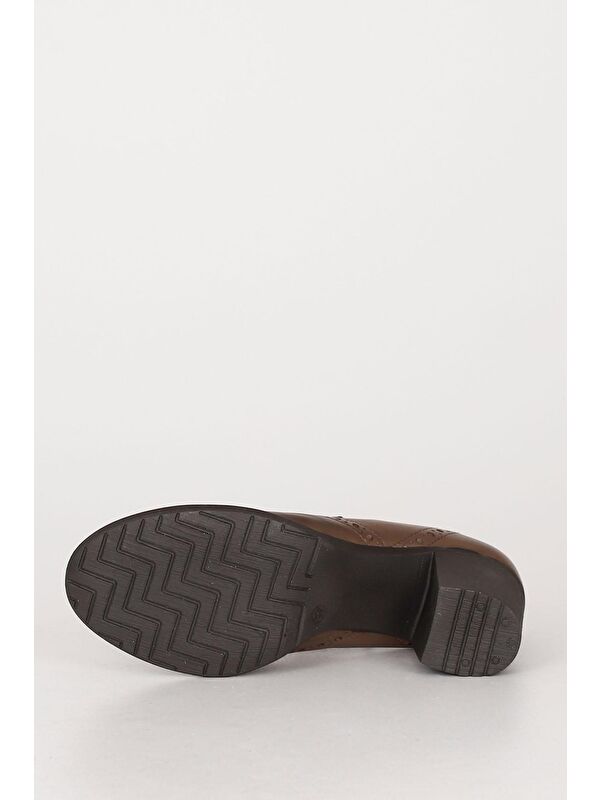 VİZON Hakiki Deri Yuvarlak Burun Kalın Orta Topuklu Kauçuk Taban Bağcıklı Kadın Ayakkabı 24040 - Görsel 8