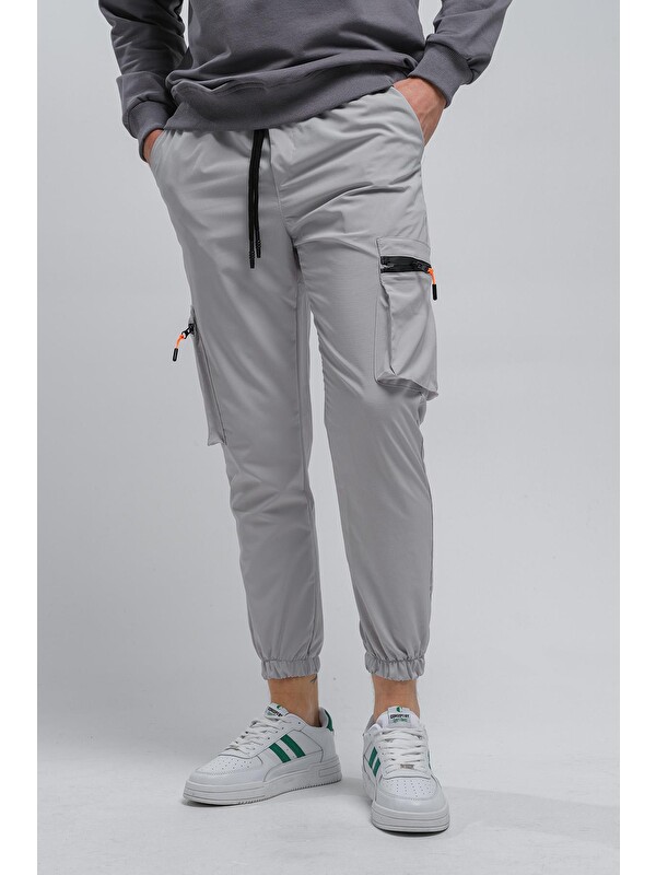 Oksit Slim Fit Fermuar Detaylı Paraşüt Kargo Cepli Erkek Eşofman Alt