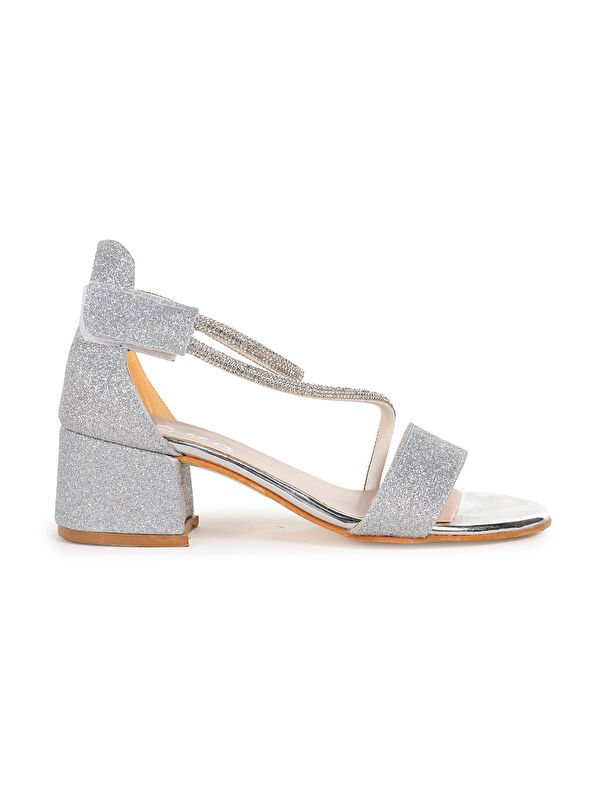 Pisar Kum Simli Günlük Kız Çocuk 4 Cm Topuklu Sandalet Abiye Ayakkabı - Görsel 4