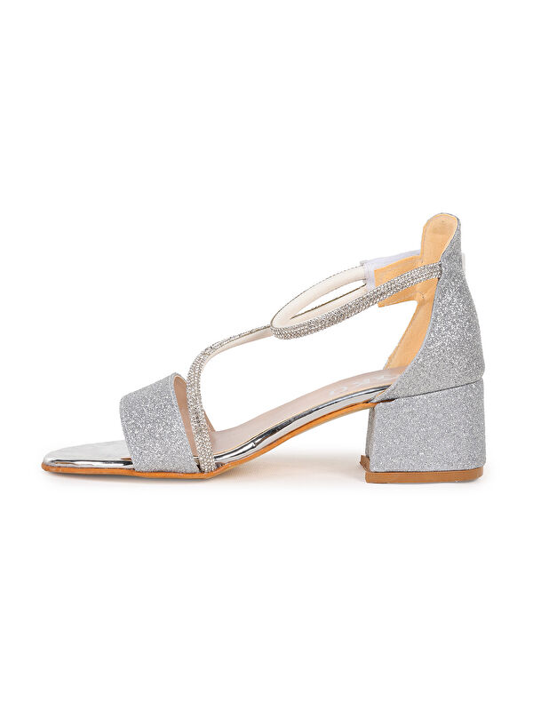 Pisar Kum Simli Günlük Kız Çocuk 4 Cm Topuklu Sandalet Abiye Ayakkabı - Görsel 5