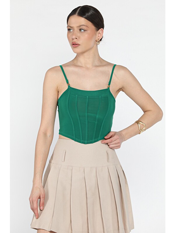 Gülseli Kadın Ayarlanabilir Askılı Elastanlı Crop Top Bluz