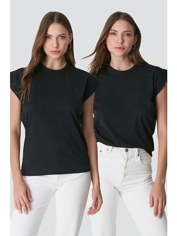 C&City Bisiklet Yaka Kısa Kol 2'li Basic T-Shirt 958 Siyah