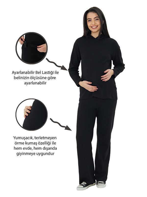 Luvmabelly Örme Kapüşonlu Kadın Hamile Alt Üst Takımı