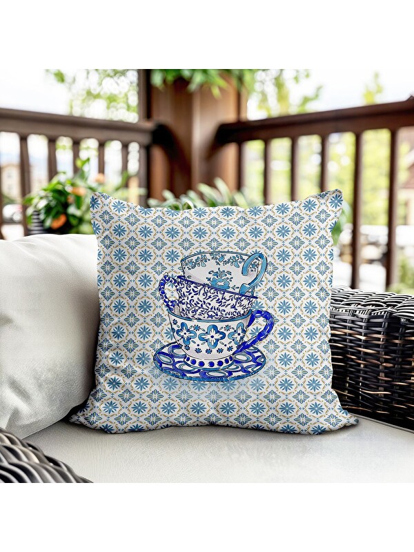 Evmila Bahar Temalı Kadife Kırlent Kılıfı 43x43 Cm Çift Taraf Baskı