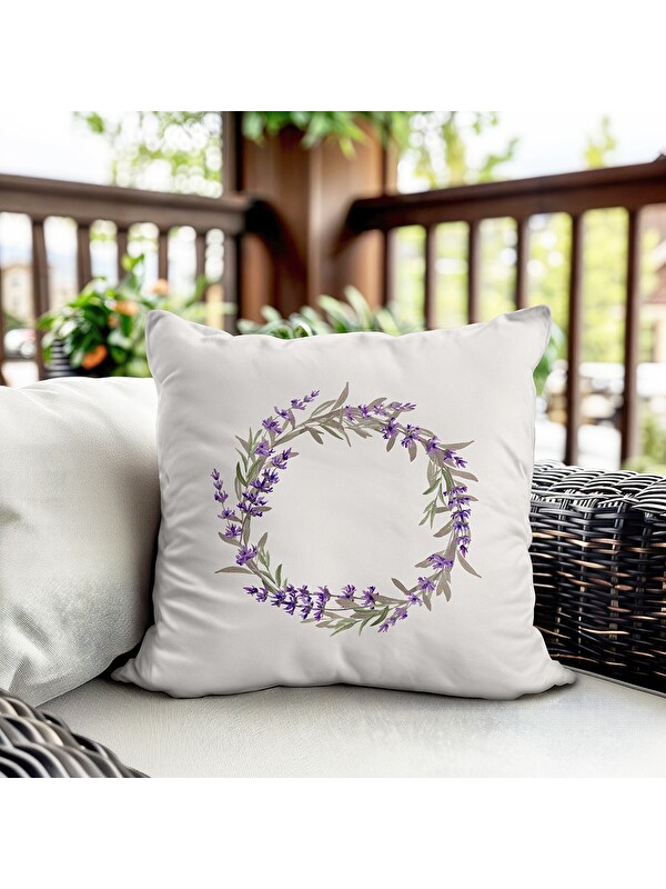 Evmila Bahar Temalı Kadife Kırlent Kılıfı 43x43 Cm Çift Taraf Baskı