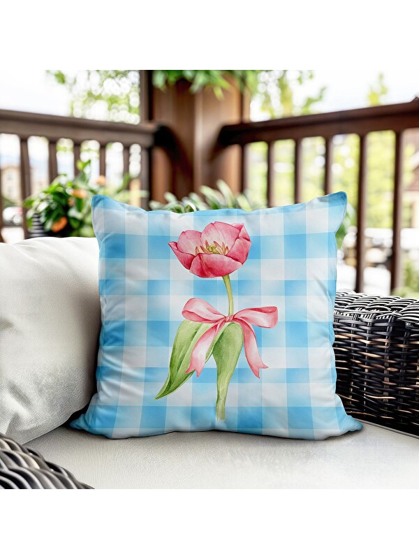 Evmila Bahar Temalı Kadife Kırlent Kılıfı 43x43 Cm Çift Taraf Baskı