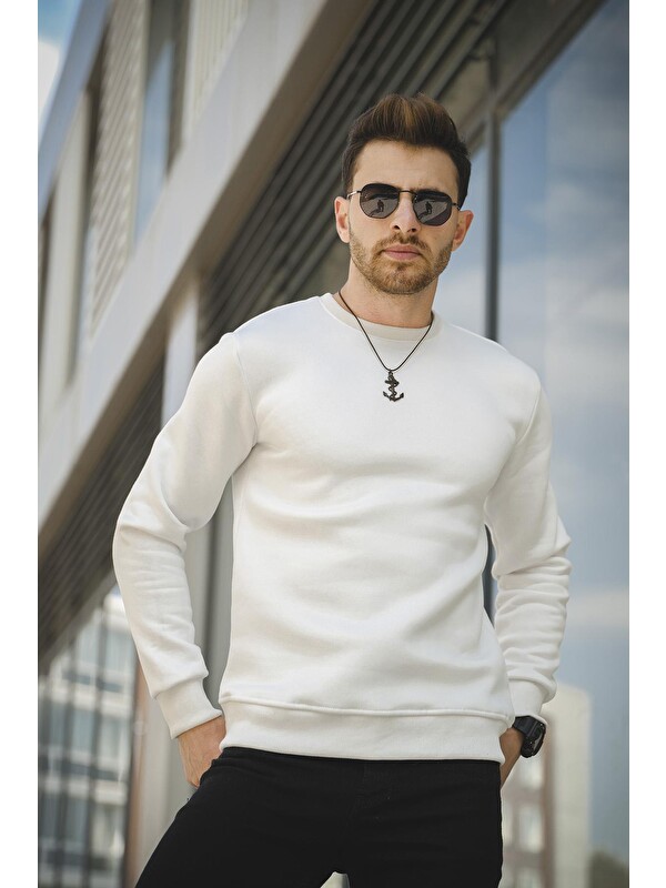 Oksit Fitted Üç İplik Şardonlu Pamuklu Bisiklet Yaka Sweatshirt