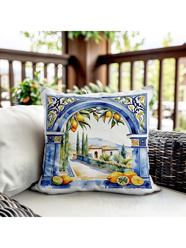 Evmila Bahar Temalı Kadife Kırlent Kılıfı 43x43 Cm Çift Taraf Baskı