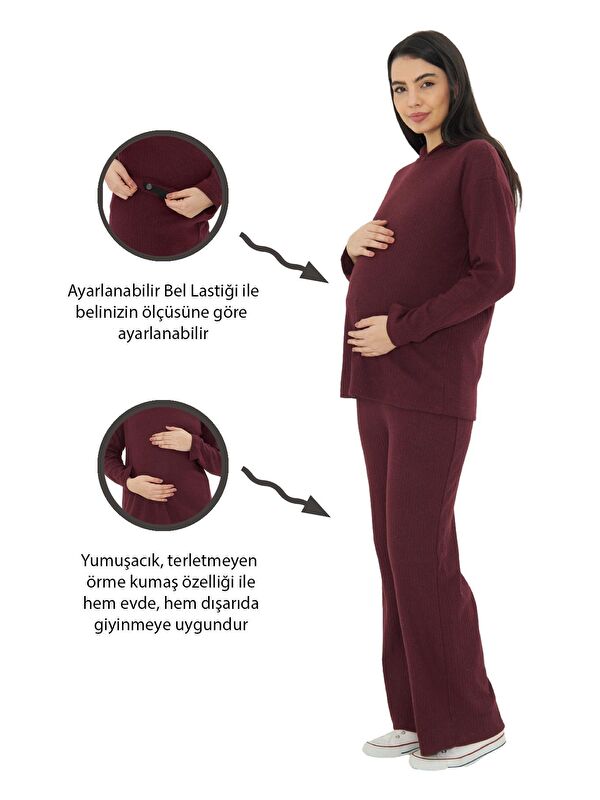 Luvmabelly Örme Kapüşonlu Kadın Hamile Alt Üst Takımı