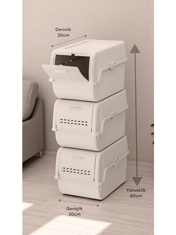 Motek MT-40 S-Box 8 Litre 3'lü Çok Amaçlı Organizer Düzenleyici Bej ( 3*8Litre )