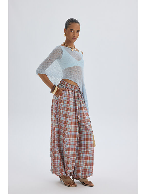 Mai Collection Jolene Ekoseli Kiremit Şalvar Pantolon