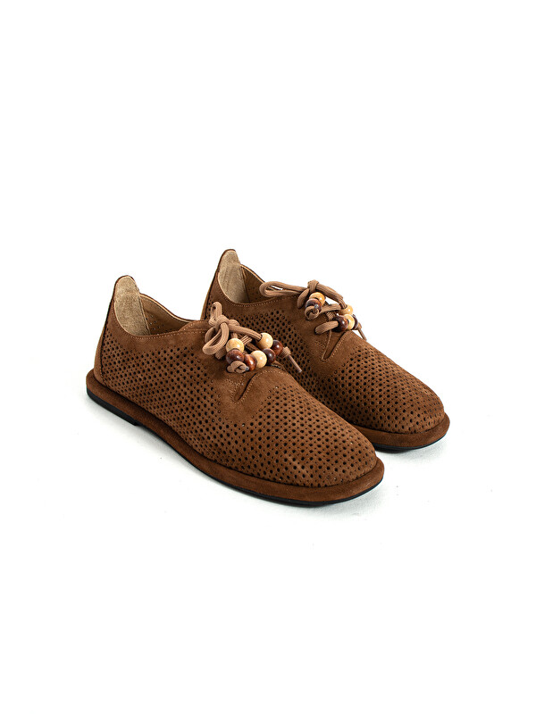 DUXAL SHOES Paloma Hakiki Deri Boncuk Detaylı Delikli Kadın Oxford Ayakkabı Günlük Casual Ayakkabı