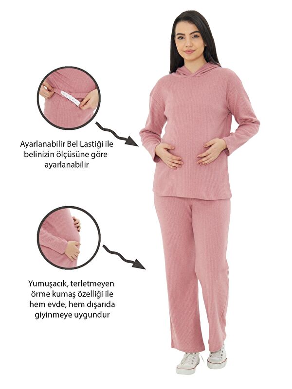 Luvmabelly Örme Kapüşonlu Kadın Hamile Alt Üst Takımı