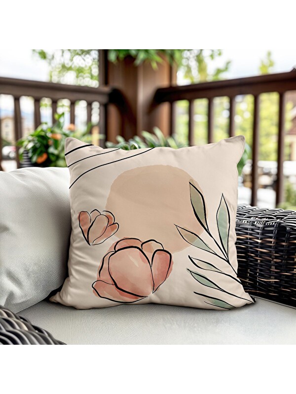 Evmila Bahar Temalı Kadife Kırlent Kılıfı 43x43 Cm Çift Taraf Baskı
