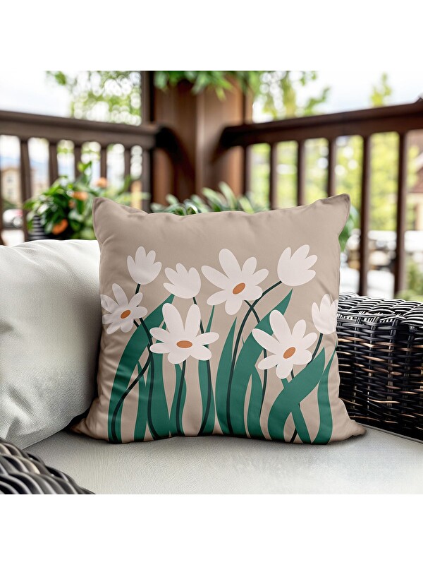 Evmila Bahar Temalı Kadife Kırlent Kılıfı 43x43 Cm Çift Taraf Baskı